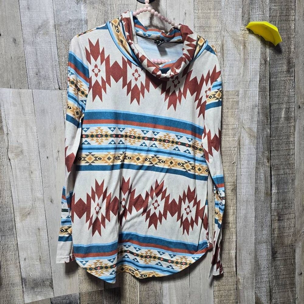 Emery Rose Southwestern Tribal Print Cowl Neck Sweater Medium Western Cowgirl